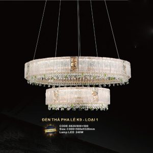 Đèn treo pha lê Slister Ø800+500*H320mm - LED 240W - 3 CĐ